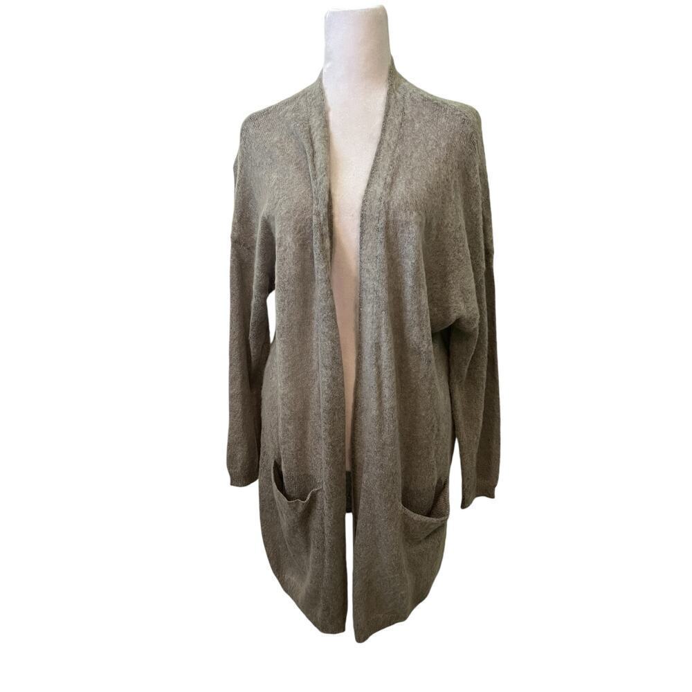 Selected Femme Chloe XL Light Gray Melange Open-Front Pocketed Alpaca Cardigan